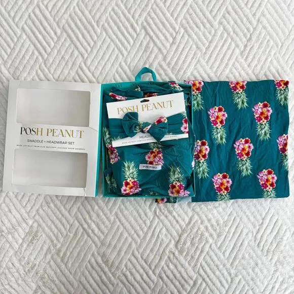 Posh Peanut Baby Ananans Floral Pineapple Bamboo Swaddle and Headwrap Set - Picture 5 of 5